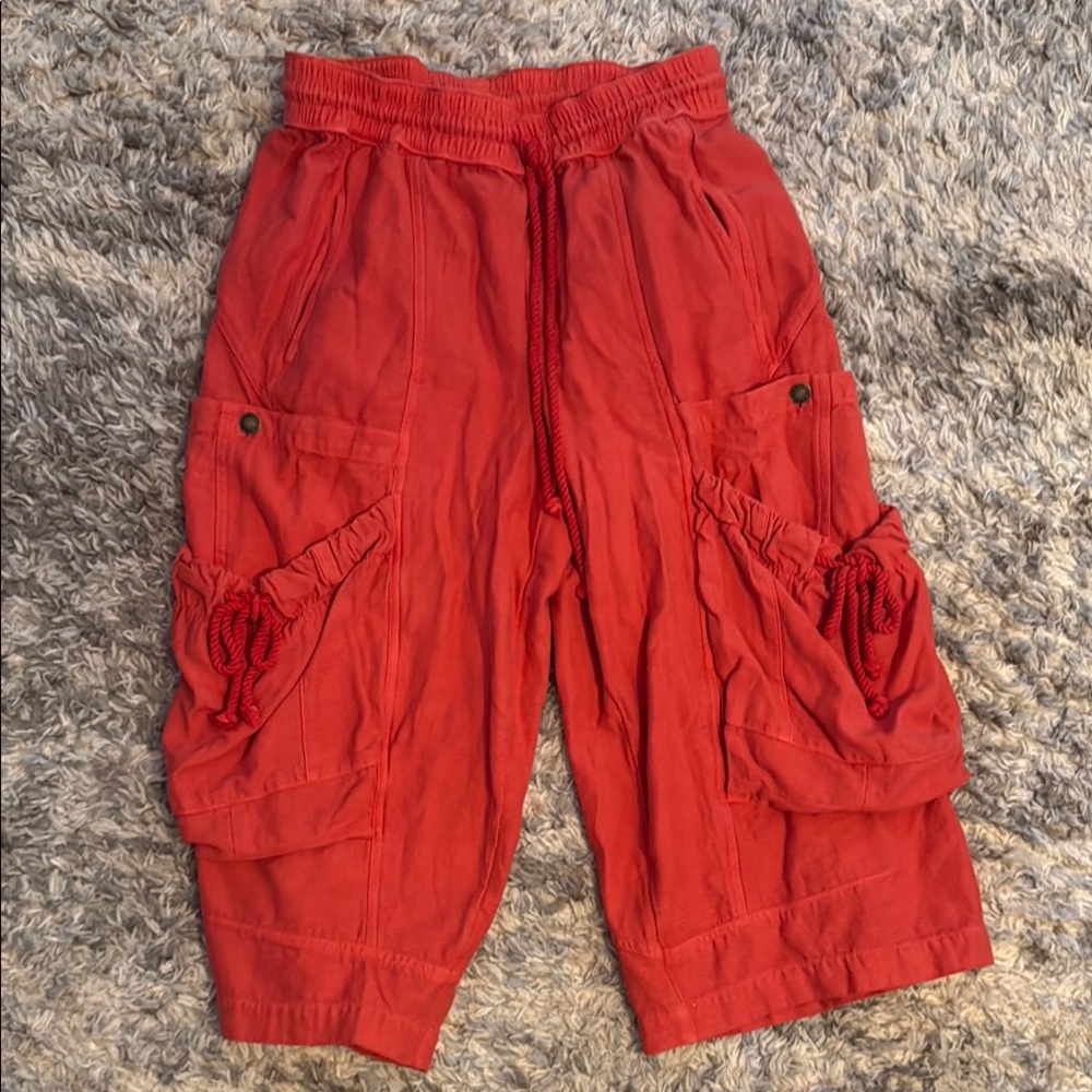 Free People Red Cropped Pants Ankle Length
